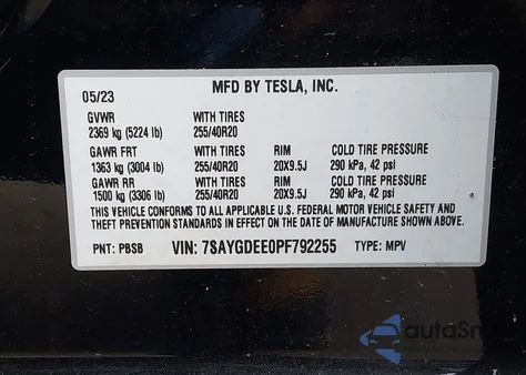 2023 Tesla Model Y Awd/Long Range Dual Motor All-Wheel Drive from USA, damaged, VIN 7SAYGDEE0PF792255